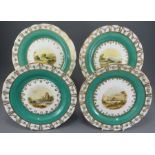 A set of four mid-nineteenth century porcelain hand-painted Ridgway plates, c. 1830-50.  Each is