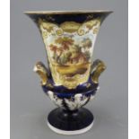 An early nineteenth century hand-painted two-handled footed vase with scenic vignette, c. 1830. It