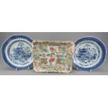 Two late eighteenth century blue and white Chinese hand-painted porcelain small dished plates and