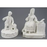 Two mid to late nineteenth century white bisque, possibly French figures, c. 1860. One depicts a boy