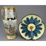 A late nineteenth century Japanese Noritake printed and painted two-handled vase, c. 1880 and a