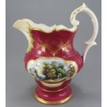 An early nineteenth century hand-painted English bone china dedicated jug, c. 1844. It has a