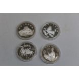 Five Yuan silver Chinese coins 22.22gm 1992 Poet kneeling left KM448 1993 Early Polo games KM490