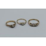 Three illusion set diamond rings in 9ct gold, gross weight 5.5gm approximately, one size R, size