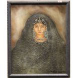 Rakhee Shah (Indian 20th/21st century) Half length piortrait of a Princess. Oils and raised work
