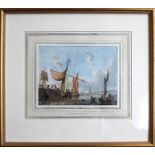 Robert Cleveley (British 1747-1809) Dutch boats unloading. Watercolour over pencil. 14.5 x 19.5cm
