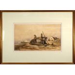 Richard Henry Nibbs (British 1816-1893) Fisherman seated upon a capstan, headland beyond.