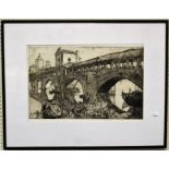 Frank Brangwyn (1867-1956 British) The Old Bridge at Taeva Drypoint etching, signed in pencil