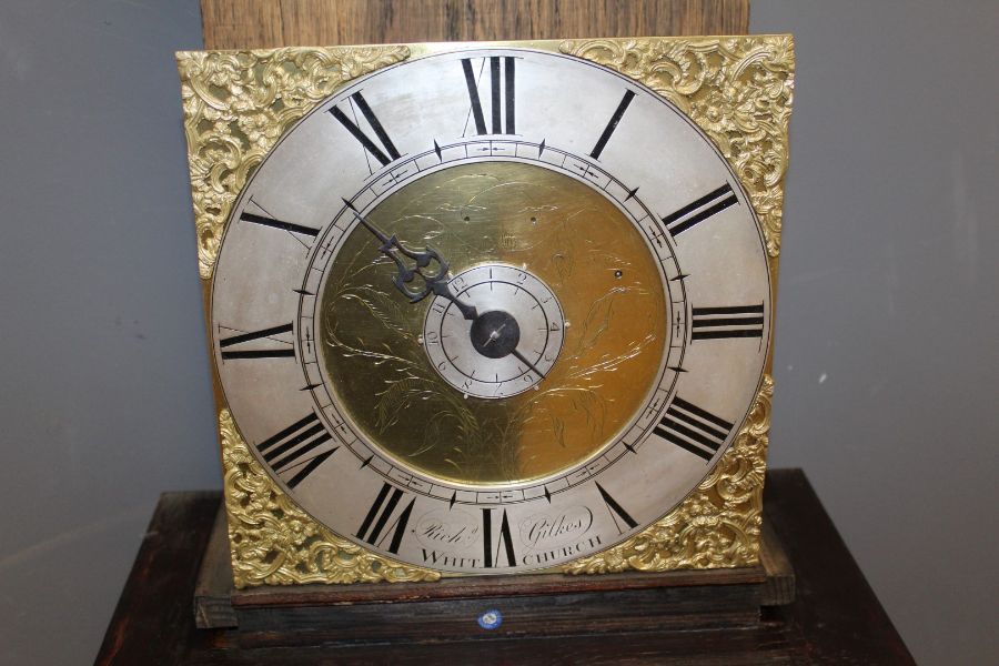 Richard Gilkes, Whitchurch. Thirty hour hooded wall clock with alarm. 10'' brass dial with