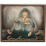 Rakhee Shah (Indian 20th/21st century) A seated Princess, oils and raised work on board. Signed