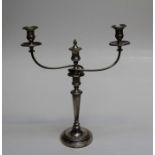 An early 19th century Sheffield plate candelabra, raised on moulded circular spreading base, h49cm