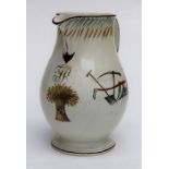A 19th century Wedgwood cream ware harvest jug of baluster loop handled form, polychrome decorated