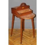 An Edwardian satinwood, boxwood shell and fan inlaid needlework table, the top with pierced carrying