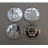 Ten Yuan 27G silver Chinese coins 1992 snow leopard on a rock KM455 1994 Socrates denomination KM655