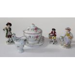 A pair of Sitzendorf porcelain figures of a Piper and Shepherdess, 17cm, a Capodimonte figure of a