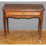 A 19th century oak, mahogany crossbanded lowboy, the rectangular top over a single frieze drawer