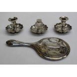 Horace Woodward and Co Ltd, a Victorian silver three piece desk suite, comprising a pair of dwarf