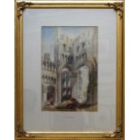 William Richardson ( British 1814-1899) Seated figures and Abbey ruins. Watercolour, signed lower