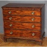 A George II mahogany chest, the crossbanded, ebony strung rectangular top over brushing slide and