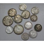 A collection of silver coins 1901 Cyprus 4 1/2 piastres Two Australian sixpences 1928-1939