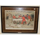 After Cecil Aldin, a set of five Edwardian hunting chromolithographs, The Hunt Breakfast, A Check,
