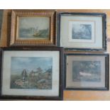 A group of four early nineteenth century framed engravings, three depicting hunting scenes and one