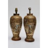 A pair of Japanese Satsuma vases, Meiji, each of baluster tapering form, decorated with reserves