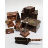 A Victorian walnut, Tonbridge banded jewellery box with paper lined interior, together with a