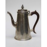 Garrard and Co, an Elizabeth II silver coffee pot of cylindrical tapering form with scrolled
