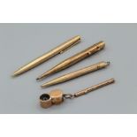 A 9ct gold cased Baker's Pointed propelling pencil, a Fyne Poynt propelling pencil, a gold plated