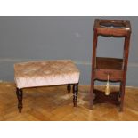 An Edwardian beech framed overstuffed stool raised on turned legs, w54cm and a George III mahogany