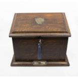 Edwardian oak fold front stationary and writing box