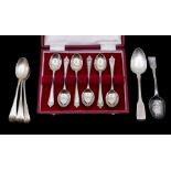 A collection of silver teaspoons to include: Modern cased set of six, hallmarked by Francis