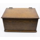 Late Victorian oak stationary box fitted with two inkwells