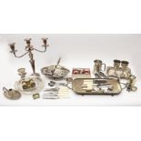 Collection of silver plated items to including candelabra, goblets, tankard, fruit baskets,