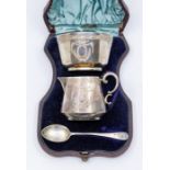 A Victorian silver presentation milk jug and sugar bowl (Christening set), both engraved vacant oval