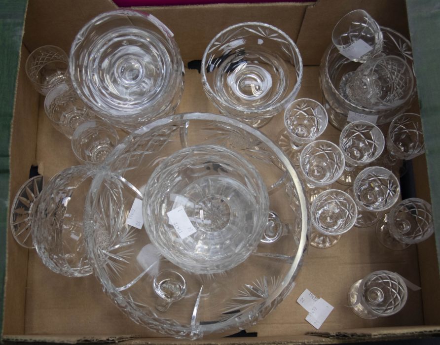 A small collection of vintage clear moulded glass, including 2 decanters with original stoppers, a - Image 2 of 3