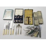 A collection of steel, plated and EP miscellaneous cutlery, various makers, modern (1 box)