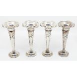 A set of four Mappin & Webb Princes plate trumpet shaped vases, engraved initial H (4)
