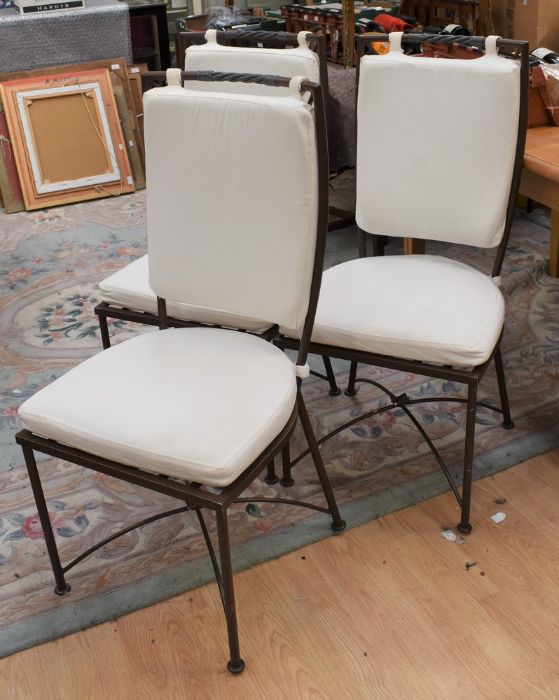 Cast iron framed dining table with marble top, round in form, with half round matching bench and - Image 4 of 5