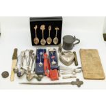 A collection of assorted items to include: 4 silver spoons by Cooper Bros & Sons 1929, 1934 and 1935