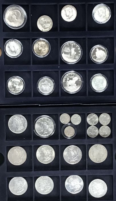 Collection of American Silver Dollars, Half-Dollars, Quarters and Five Cent Coins, includes Morgan
