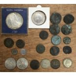 Small collection of Coins includes Roman  coins and Jettons Marea Theresia 1780sf trade dollar In