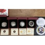 Four Royal Canadian Mint 2013, 2014 & 2016 Fine Silver Limited Edition $10 coins In Original Cases