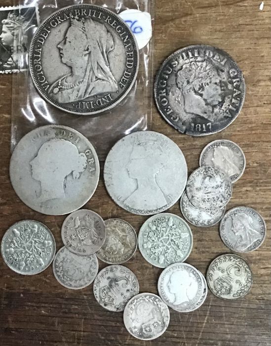 Collection of British milled silver coins and other coins includes Victorian 1895 LIX Crown, - Image 2 of 2