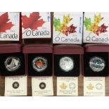 Four Royal Canadian Mint 2013 & 2014 Fine Silver Limited Edition $10 coins In Original Cases with