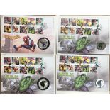 Royal Mint & Royal Mail Silver Medal first day Covers sets of Spider-Man and The Hulk with two BU