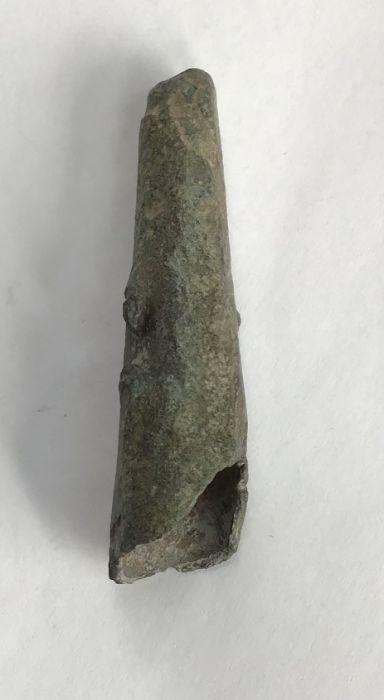 Middle to late Bronze Age (1500-800BC) copper socketed spear centre with broken tip and lower - Image 2 of 4
