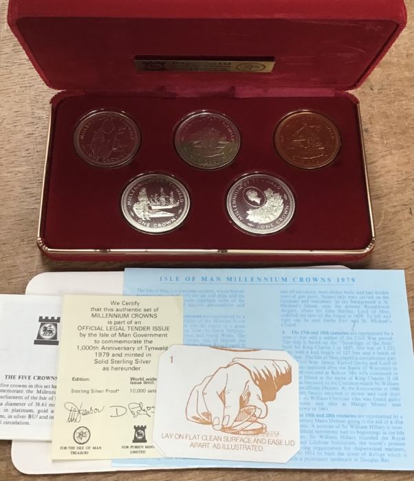 A 1979 Silver Proof 1000th year of Tynwald Crown Set of 5, in original case with Certificate of