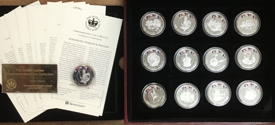 12 Golden Jubilee Commemorative Sterling Silver Coin Collection of 28.28g each and one cupronickel